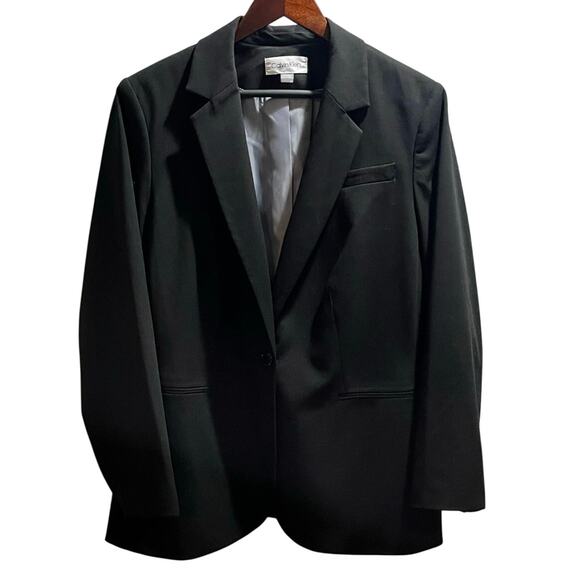 Calvin Klein Women's Single Breasted Lined Metal Button Black Suit Blazer Sz 16W - Picture 1 of 11